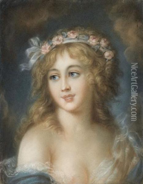 Bildnis Einer Jungen Frau Mit Rosenschmuck Im Haar Oil Painting - Jean Baptiste Greuze