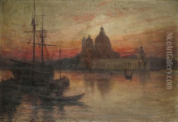 Santa Maria Della Salute At Sunset Oil Painting - Herbert Waldron Faulkner