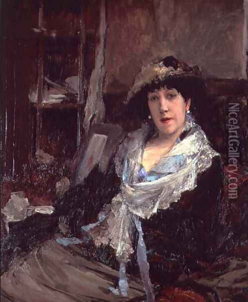 Portrait of Madame Jeanne Samary Oil Painting - Jules Bastien-Lepage