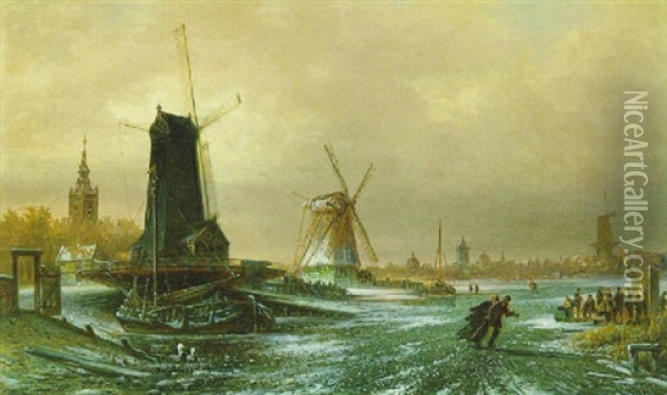 Hollandische Sage Muhle, Wasser Muhle Und Korn Muhle Aus Der Umgebung Von Amsterdam Oil Painting - Elias Pieter van Bommel