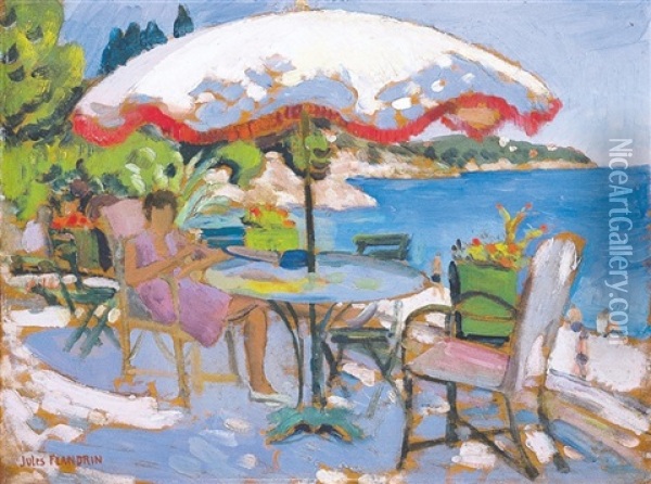La Terrasse Mediterraneenne Oil Painting - Jules Leon Flandrin