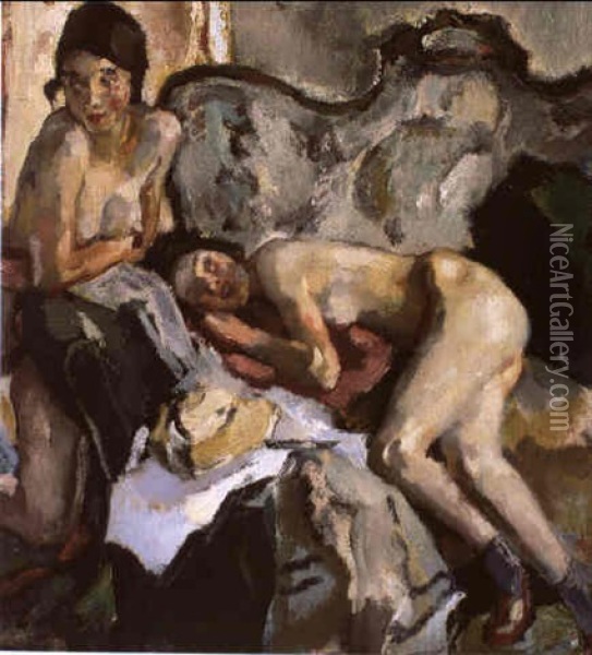 Die Freundinnen Oil Painting - Leo Putz