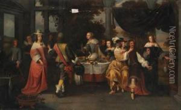 Elegant Company At A Table Oil Painting - Christoffel Jacobsz van der Lamen