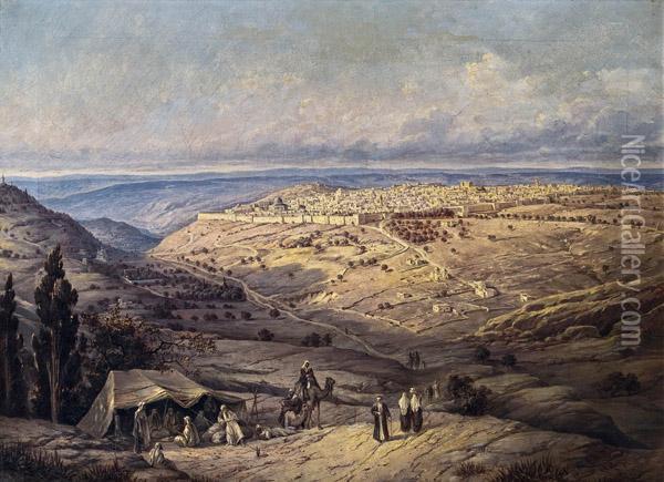Blick Auf Jerusalem Oil Painting - Josef Langl