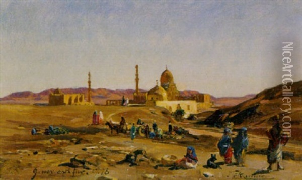 Rastende Beduinen Vor Einer Oase Oil Painting - Ernest Karl Eugen Koerner