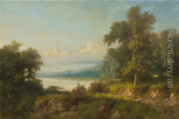 Lake Scene Oil Painting - Giuseppe Falchetti