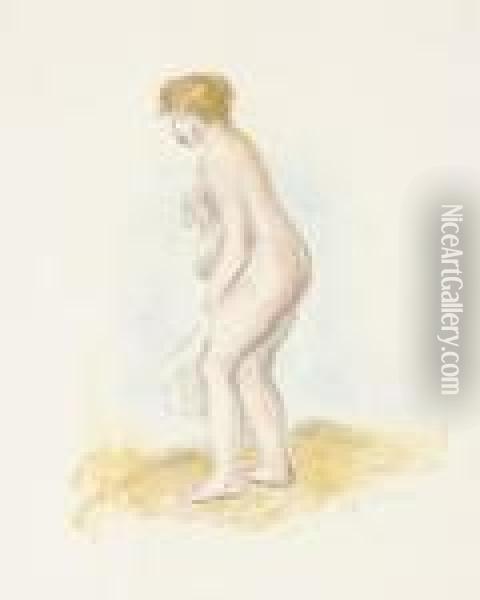 Baigneuse Debout, En Pied (delteil; Stella 28) Oil Painting - Pierre Auguste Renoir