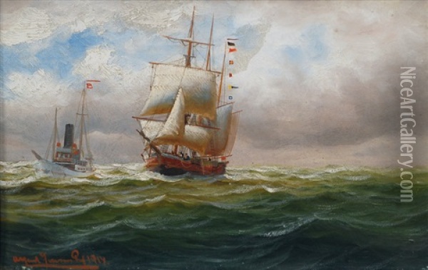 Elbe With Pilot Boat Oil Painting - Alfred Serenius Jensen