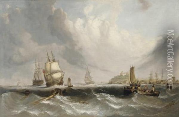 Merchant Shipping Off The South Coast Oil Painting - William Clarkson Stanfield