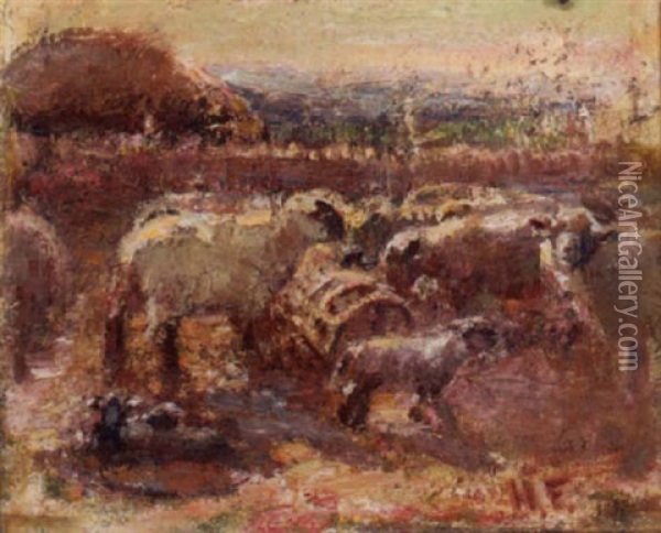 Sheep In A Pen Oil Painting - Harry Fidler