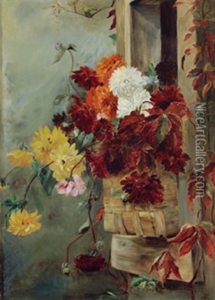 Blumenstilleben Mit Weidenkorb Oil Painting - Otto Eckmann