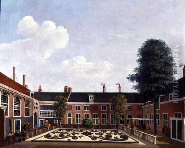 The Garden of The Former Amsterdam Leprozenhuis, 1735 Oil Painting - Louis Chalon