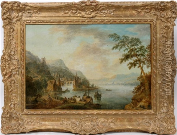 Castle On Rhine Oil Painting - Christian Georg Schuetz the Younger