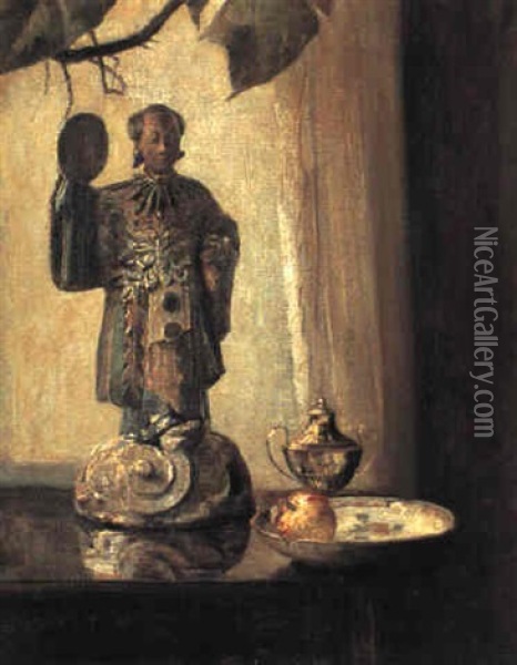 Interior Fra En Stue Med Et Bord Hvorpa Kinesisk Figur Oil Painting - Carl Vilhelm Holsoe
