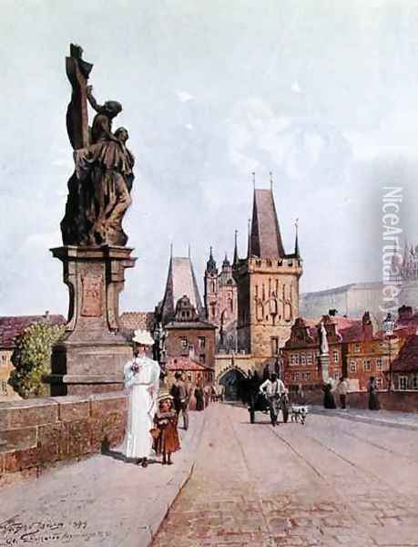 Statue of St Lutgardis on the Charles Bridge Prague Oil Painting - Vaclav Jansa
