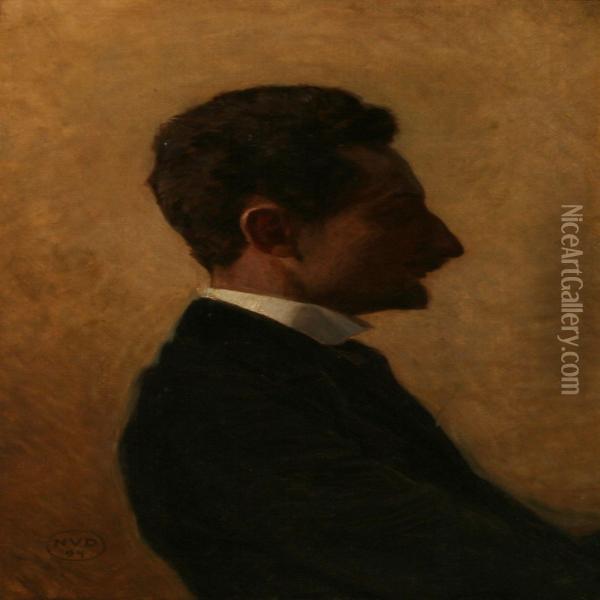 Profile Portrait Of The Danish Author, Helge Rode Oil Painting - Niels Vinding Dorph