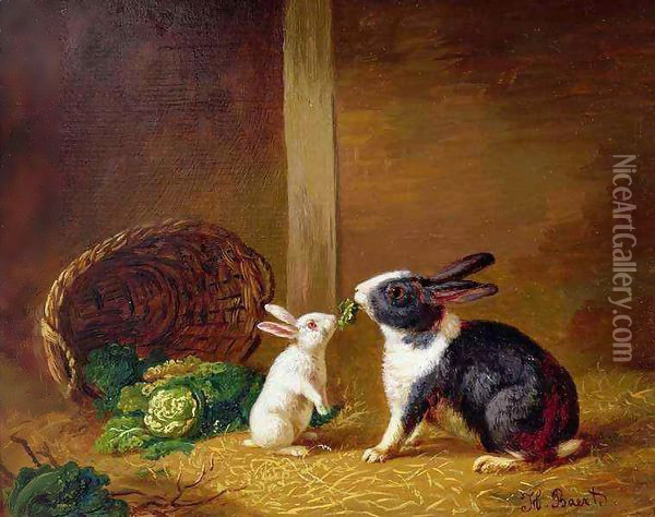 Two Rabbits Oil Painting - H. Baert