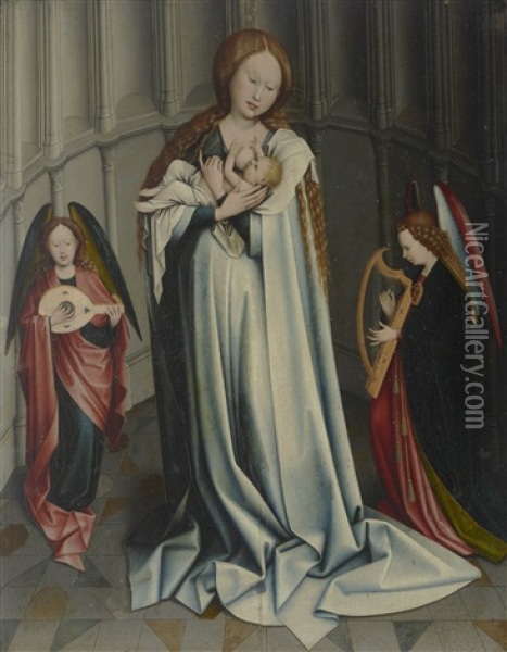 The Virgin And Child In An Apse With Two Angels Oil Painting - Robert Campin