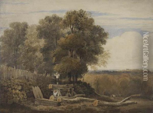 Woodcutters In Windsor Forest Oil Painting - David I Cox