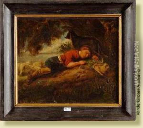 Le Jeune Berger Endormi Oil Painting - Aime Velghe