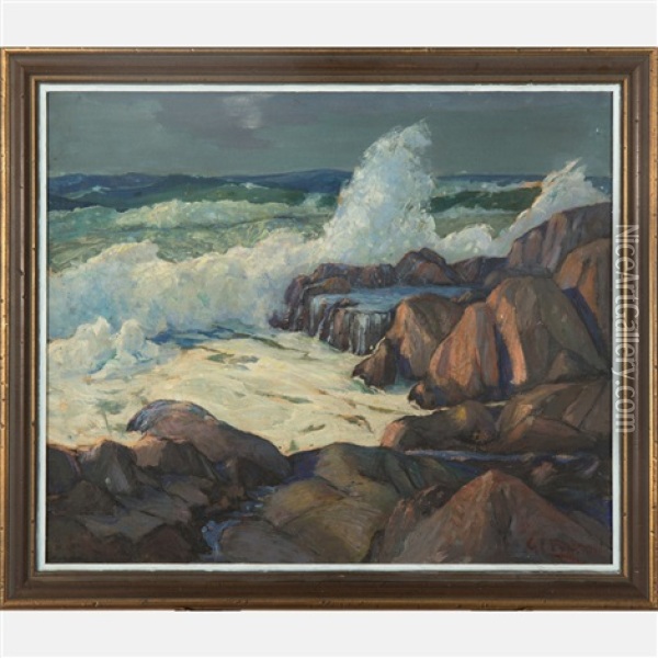 Western Coastal Scene With Rocks Oil Painting - Cyrus J. Fulton