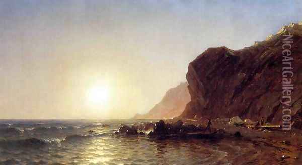 Sunset on the Shore of No Man's Land - Bass Fishing Oil Painting - Sanford Robinson Gifford