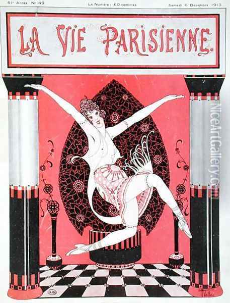 The arrival of the 'Bedonette' dance, front cover of La Vie Parisienne, 6th December, 1913 Oil Painting - Armand Vallee
