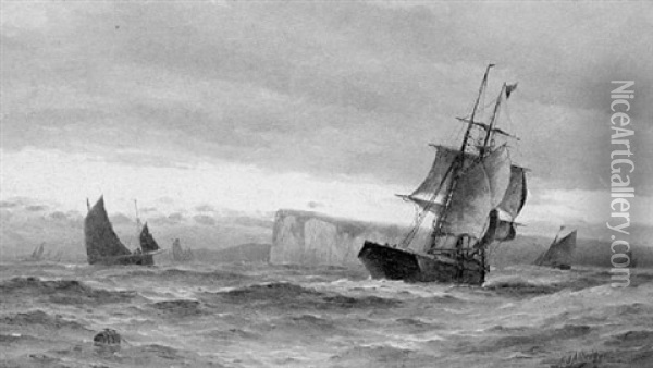 Fishing Vessels Off A Headland Oil Painting - Frederick James Aldridge