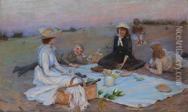 Picnic Supper On The Sand Dunes Oil Painting - Charles Courtney Curran