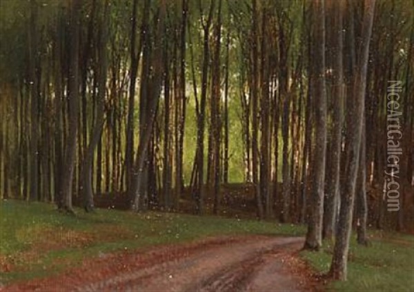Forest Road Oil Painting - Frederik Niels Martin Rohde