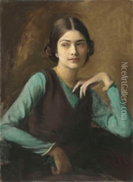 Portrait Of Clotilda Von Derp (frau Sakharoff) Oil Painting - George Spencer Watson