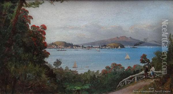 Auckland Harbour From Parnell Rose Gardens Oil Painting - Charles Blomfield