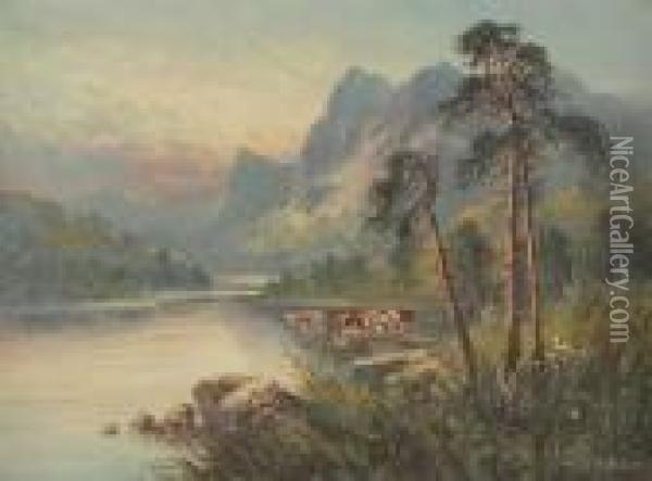 Cattle By The Loch Oil Painting - Sidney Yates Johnson
