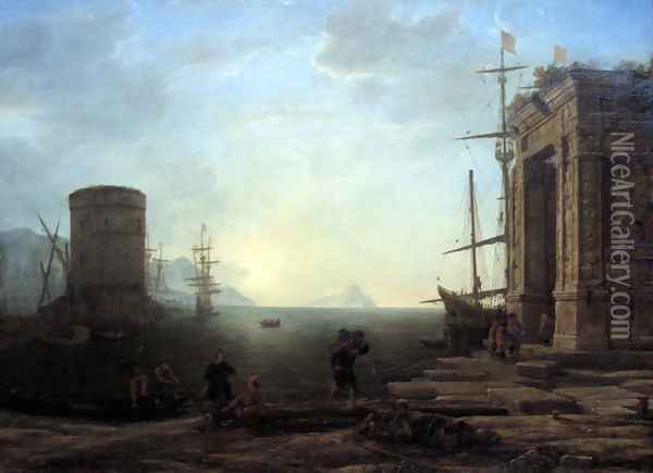 Harbour view at sunrise Oil Painting - Claude Lorrain (Gellee)