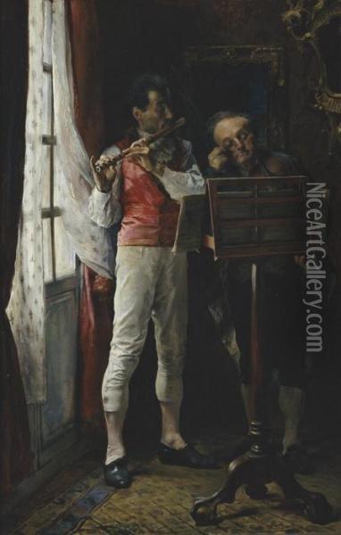 La Leccion De Musica: The Music Lesson Oil Painting - Jose Jimenez y Aranda