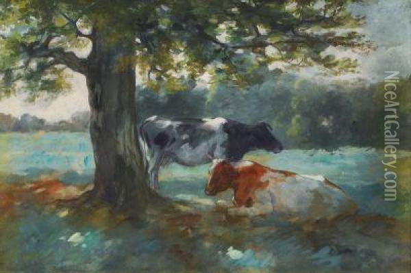 Kuhe Unter Einem Baum Oil Painting - Thomas Ludwig Herbst
