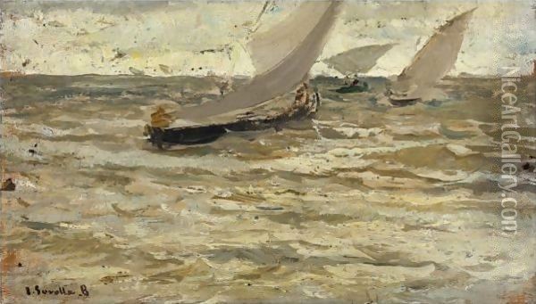 Boats Leaving The Harbour, Asturias Oil Painting - Joaquin Sorolla Y Bastida