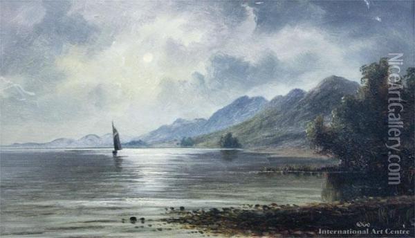 Moonlit Lake Scene Oil Painting - Thomas Reginald Attwood