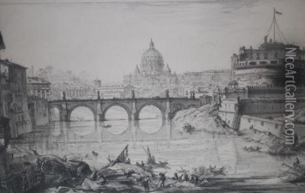 Veduta Del Ponte E Castello Sant'angelo Oil Painting - Giovanni Battista Piranesi