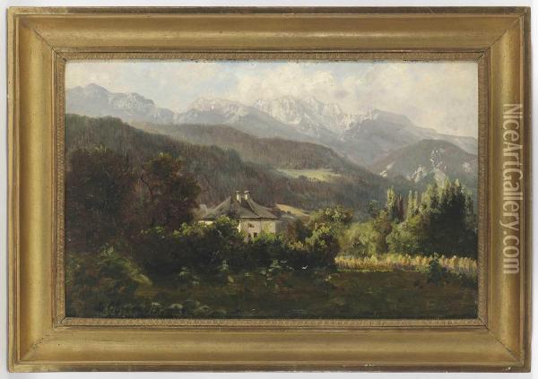 Bayerische Alpenlandschaft Oil Painting - Ludwig Correggio