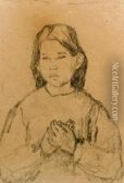Half Length Of A Girl With Clasped Hands Oil Painting - Gwendolen John