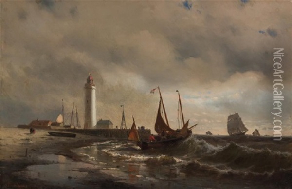 Ships Near A Lighthouse Oil Painting - Mauritz Frederick Hendrick de Haas