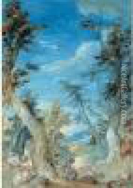 Moines Dans Le Jardin Des Camaldules A Frascati Oil Painting - Charles Joseph Natoire