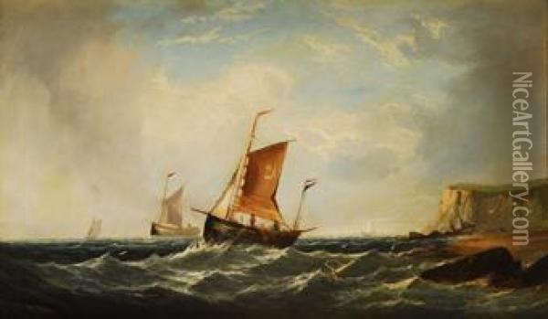 El Joven Vista Costera Con Barcos De Pesca En Un Mar Picado. Oil Painting - George Chambers