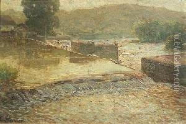 Swabian Landscapewith A Weir Oil Painting - Erwin Starker
