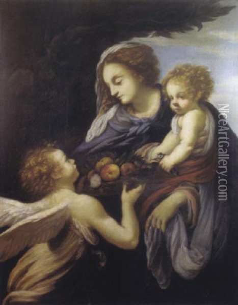 La Vierge Et L'enfant Avec Un Ange Oil Painting - Mario Balassi