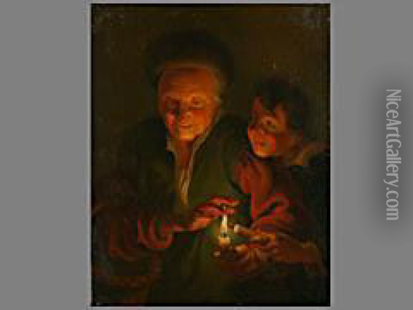 Grossmutter Mit Kerze Oil Painting - Petrus van Schendel