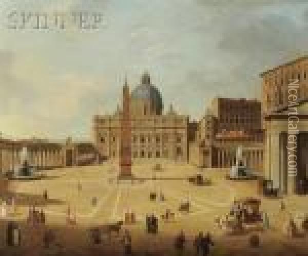 View Of St. Peter's Square, Rome Oil Painting - Giovanni Niccolo Servandoni