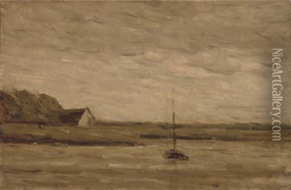 A Sailboat Moored On A Quiet Estuary Oil Painting - Arthur Douglas Peppercorn