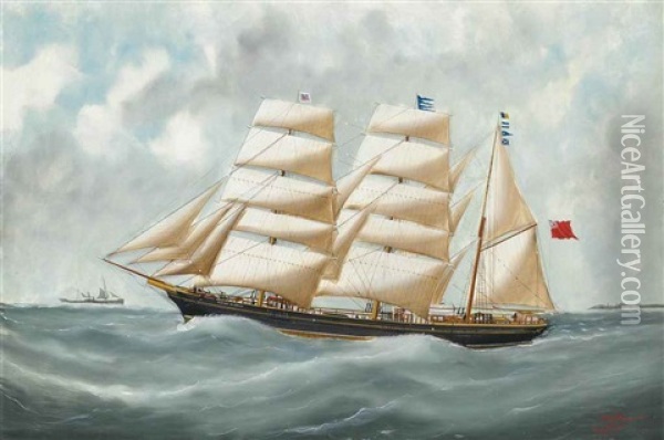 The Clipper Harriet Mcgregor In Coastal Waters Oil Painting - Victor Charles Edouard Adam